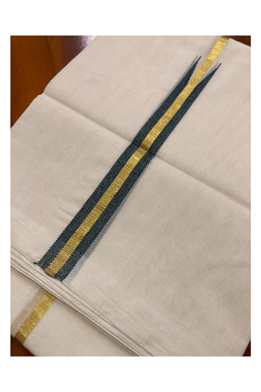 Southloom Premium Handloom Chutti Kara Kasavu Double Mundu (South Indian Dhoti) with Green Chutti