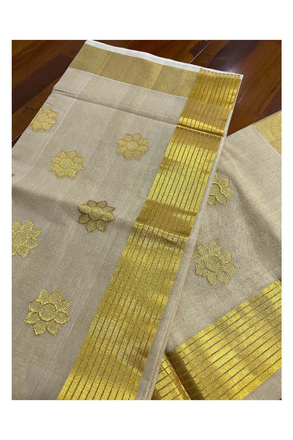 Southloom Premium Handloom Tissue Heavy Work Saree with Woven Floral Motifs Design