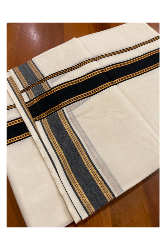 Off White Kerala Double Mundu with Kasavu and Black Border (South Indian Dhoti)