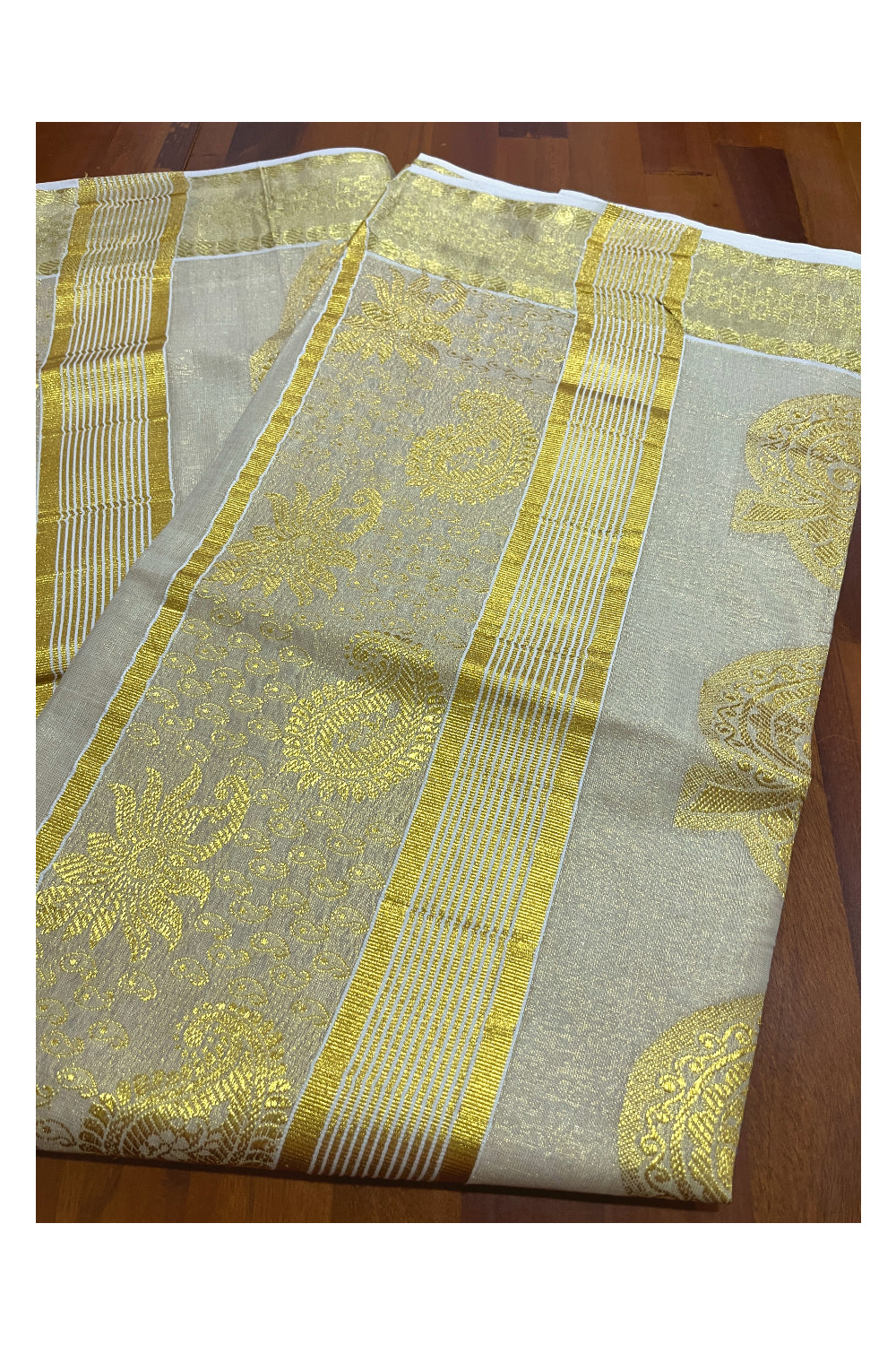 Kerala Tissue Kasavu Heavy Woven Work Saree (Vishu Saree 2023)