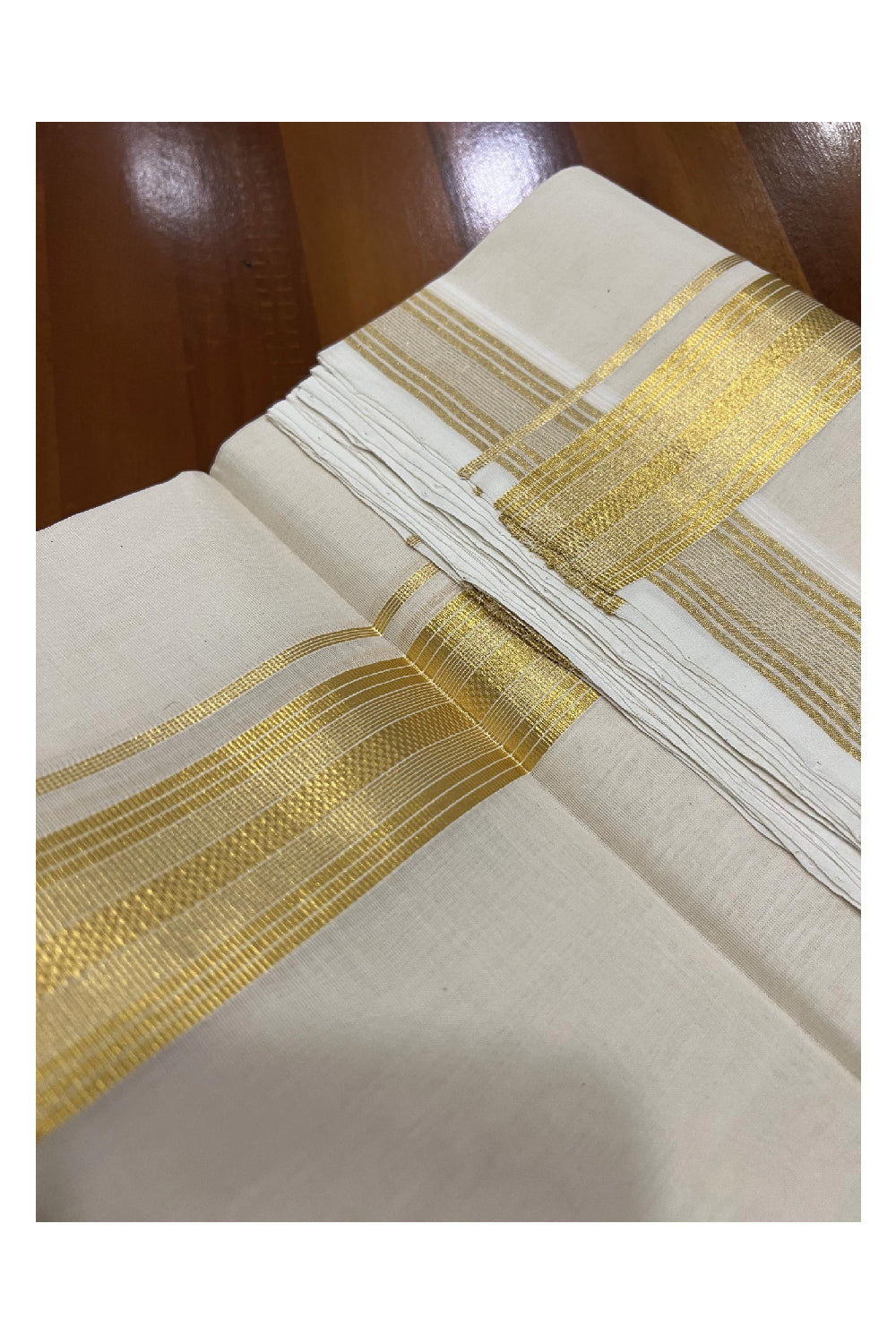 Southloom Balaramapuram Handloom Pure Cotton Wedding Mundu with Kasavu Woven Lines Kara (South Indian Dhoti)