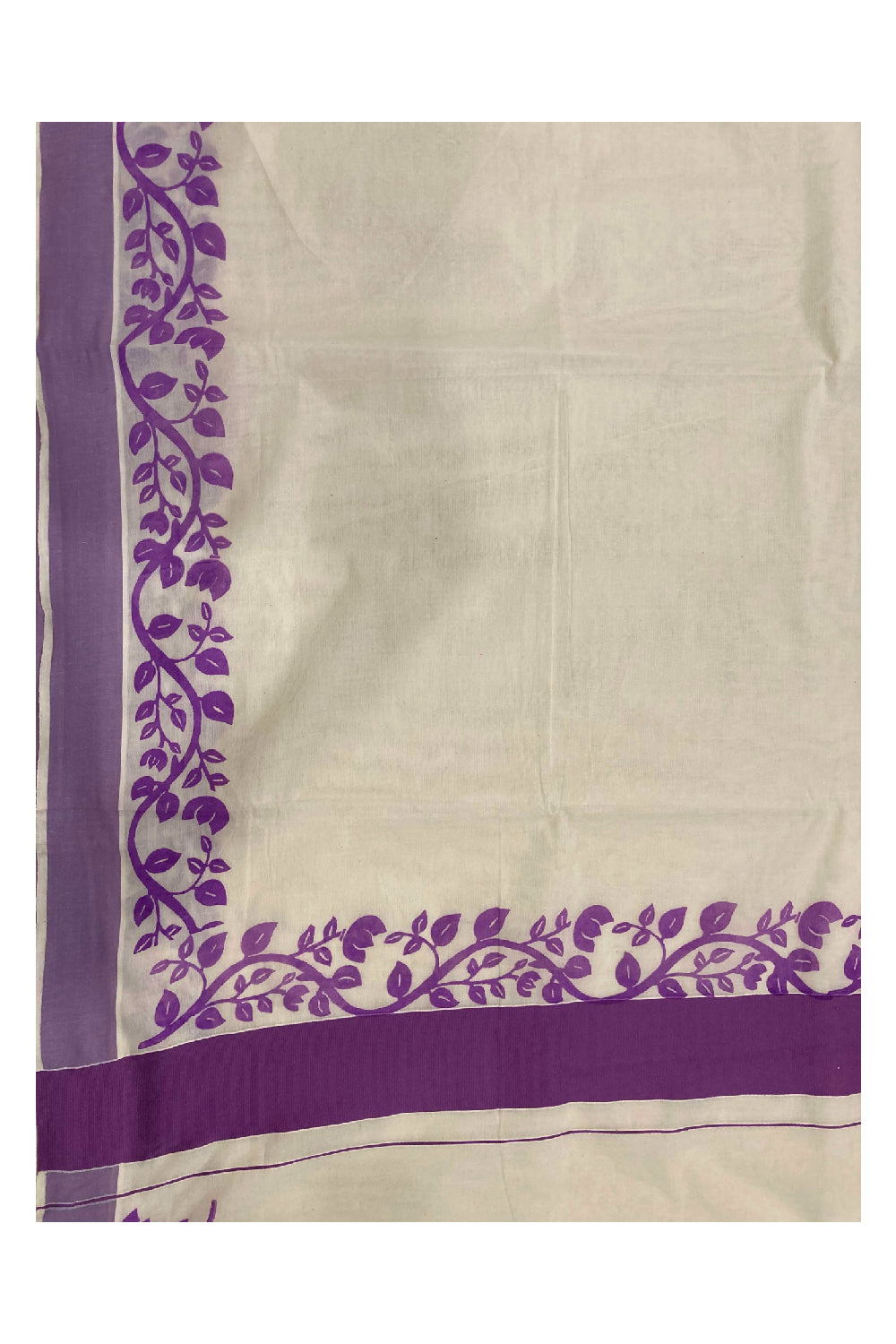 Southloom Original Design Kerala Saree with Violet Floral Vines Block Print