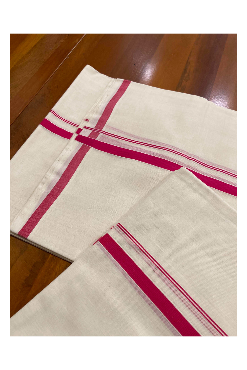 Southloom™ Premium Handloom Mundum Neriyathum (Set Mundu) with 0.5 inch Red Border (Weaver: Jaya)
