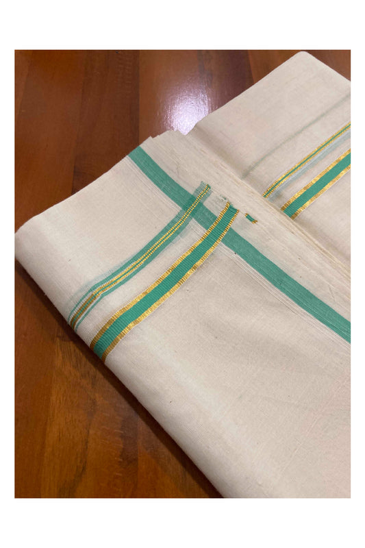 Southloom Balaramapuram Unakkupaavu Handloom Mundu with Turquoise and Puliyilakkara Kasavu Border