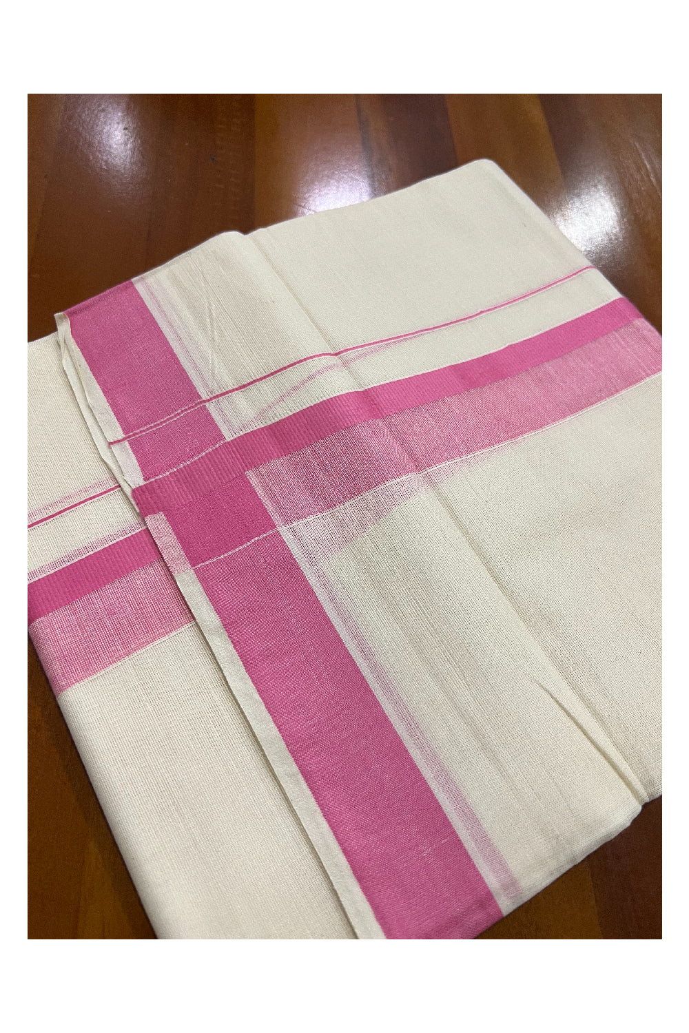 Off White Kerala Double Mundu with Pink Shaded Kara (South Indian Dhoti)