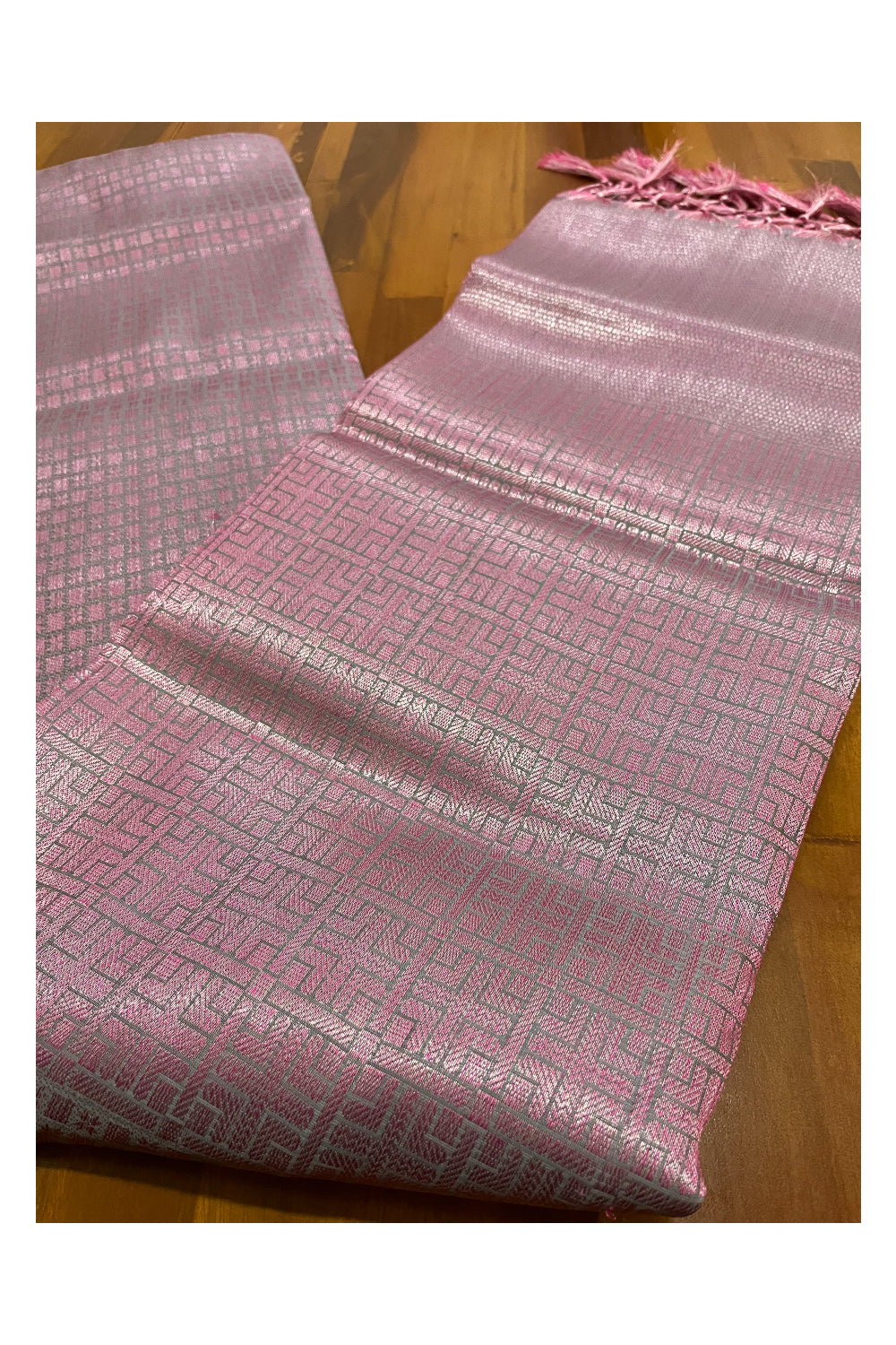 Southloom Semi Tussar Violet Saree with Pink Border and Tassels works on Pallu