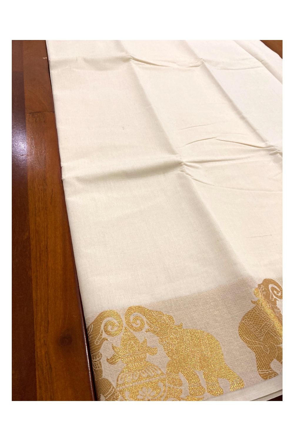 Kerala Plain Cotton Skirt Material with Kasavu Woven Border (4 meters)