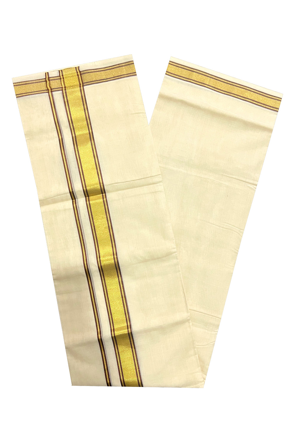 Southloom Premium Handloom Pure Cotton Mundu with Golden and Brown Kasavu Border (South Indian Dhoti)