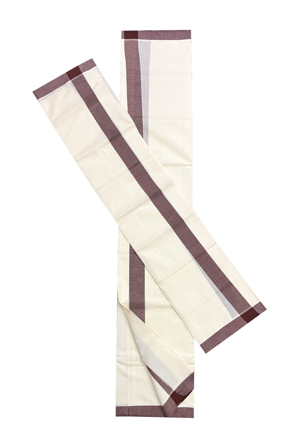 Kerala Cotton Mulloth Mundum Neriyathum Single (Set Mundu) with Brown Border (Extra Soft Cotton) 2.80 Mtrs