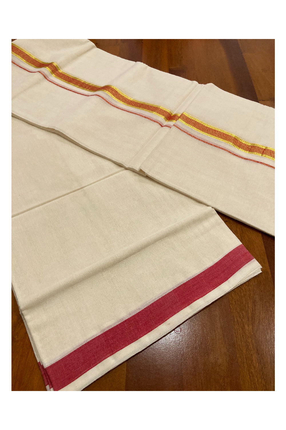 Southloom Onam 2022 Premium Handloom Kasavu Double Mundu / Dhoti with Red Kara