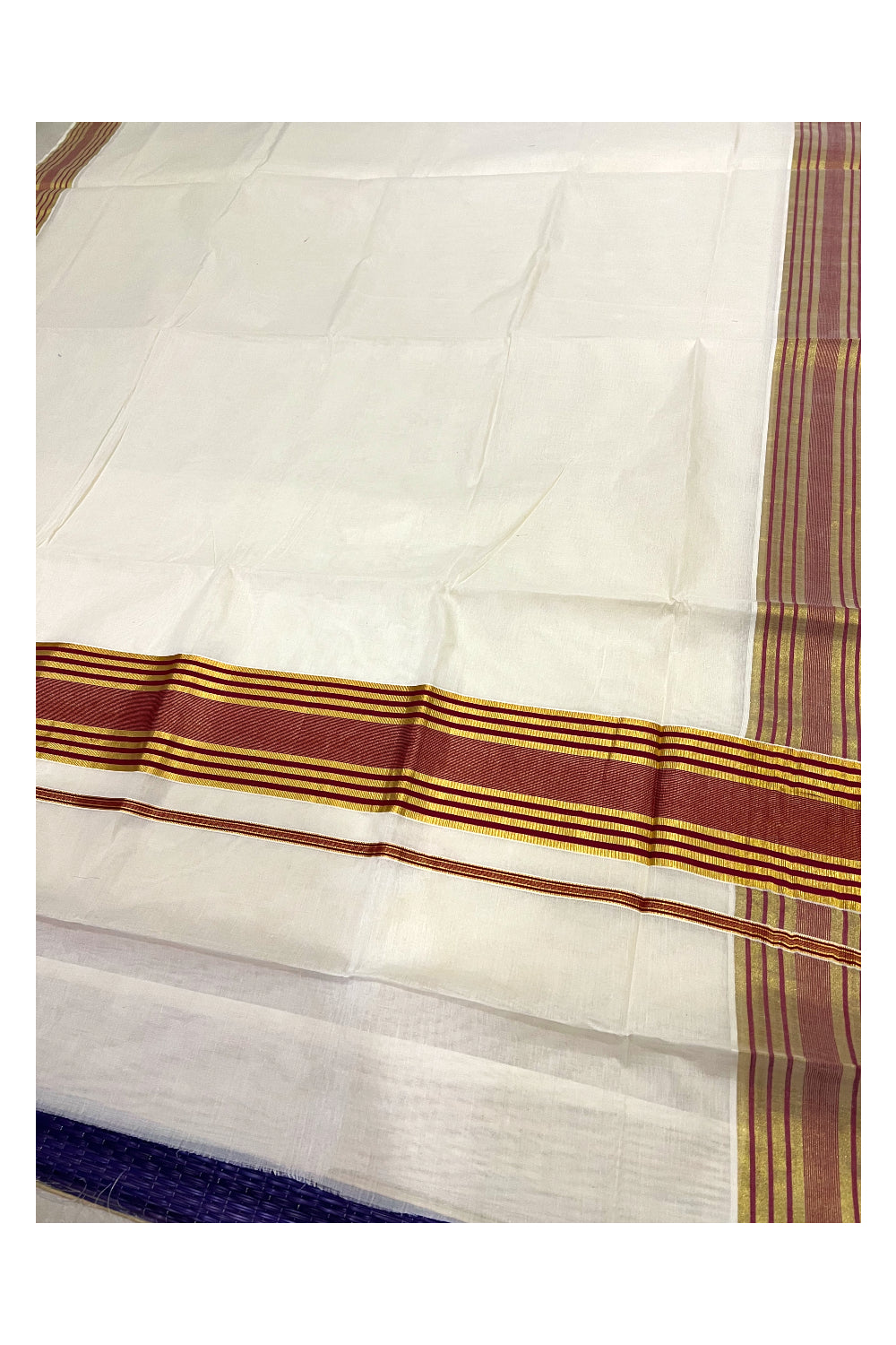 Pure Cotton Kerala Saree with Kasavu and Maroon Line Border