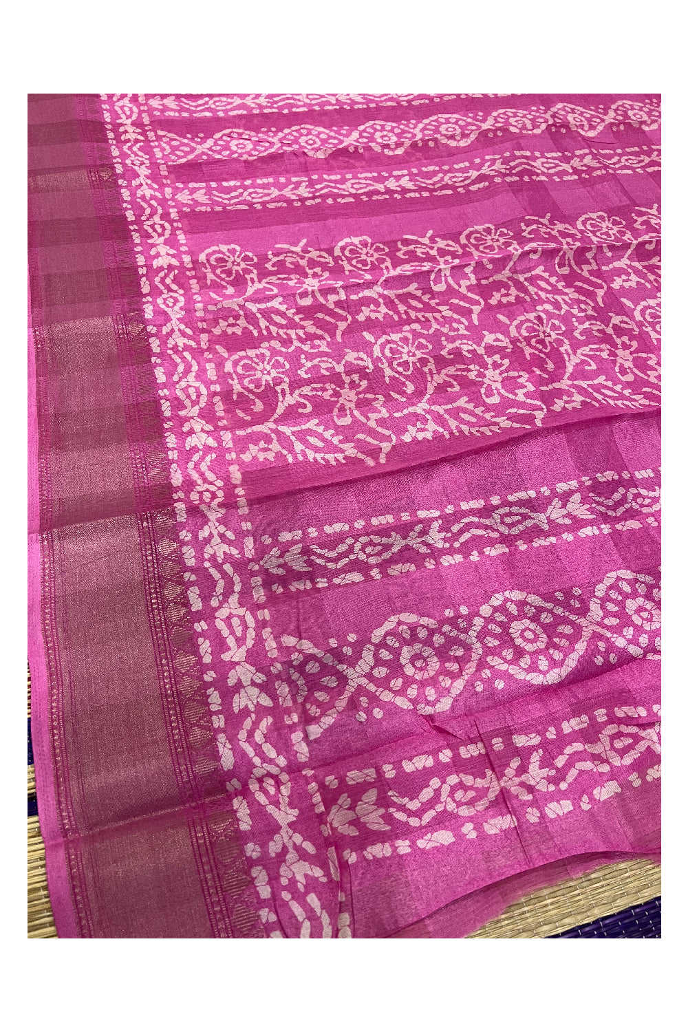 Southloom Dark Pink Cotton Printed Designer Saree