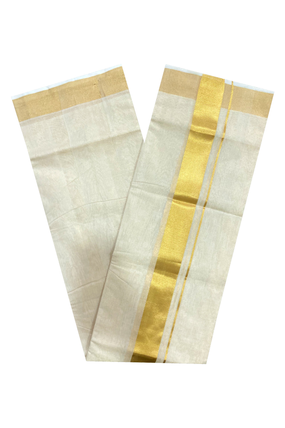 Southloom Premium Handloom Tissue Mundu with 2 inch Kasavu Border (South Indian Kerala Dhoti)