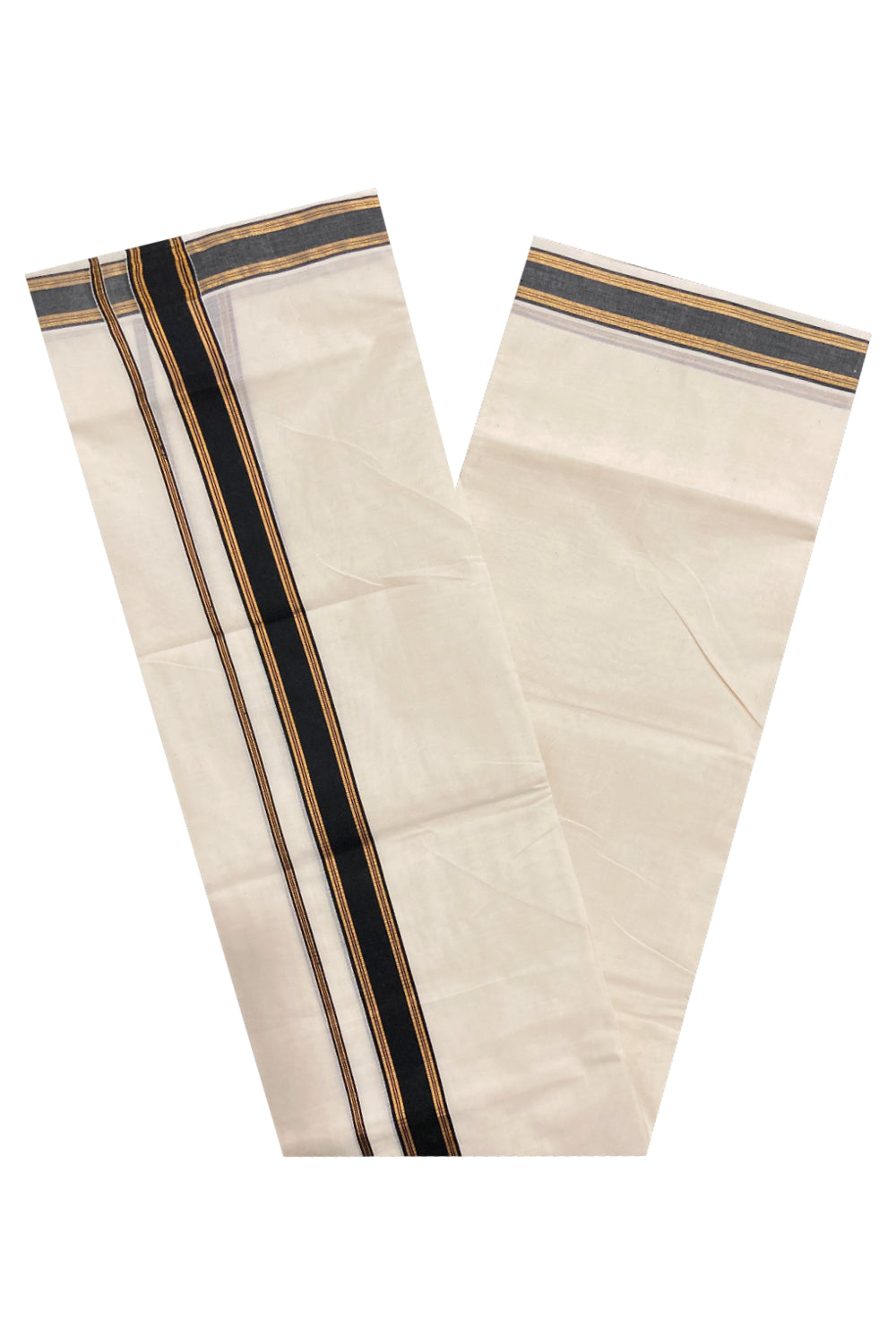 Off White Kerala Double Mundu with Kasavu and Black Border (South Indian Dhoti)