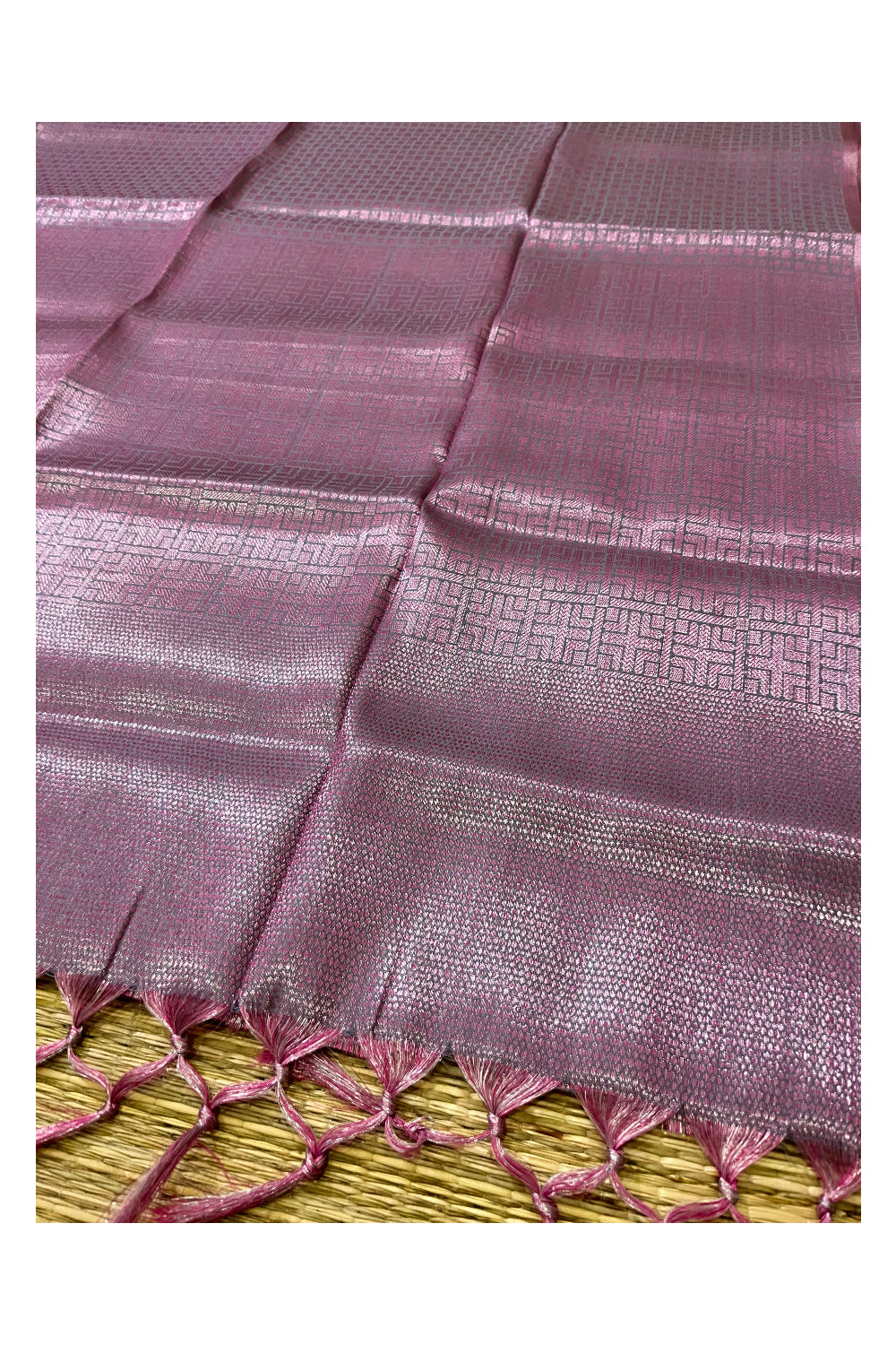 Southloom Semi Tussar Violet Saree with Pink Border and Tassels works on Pallu