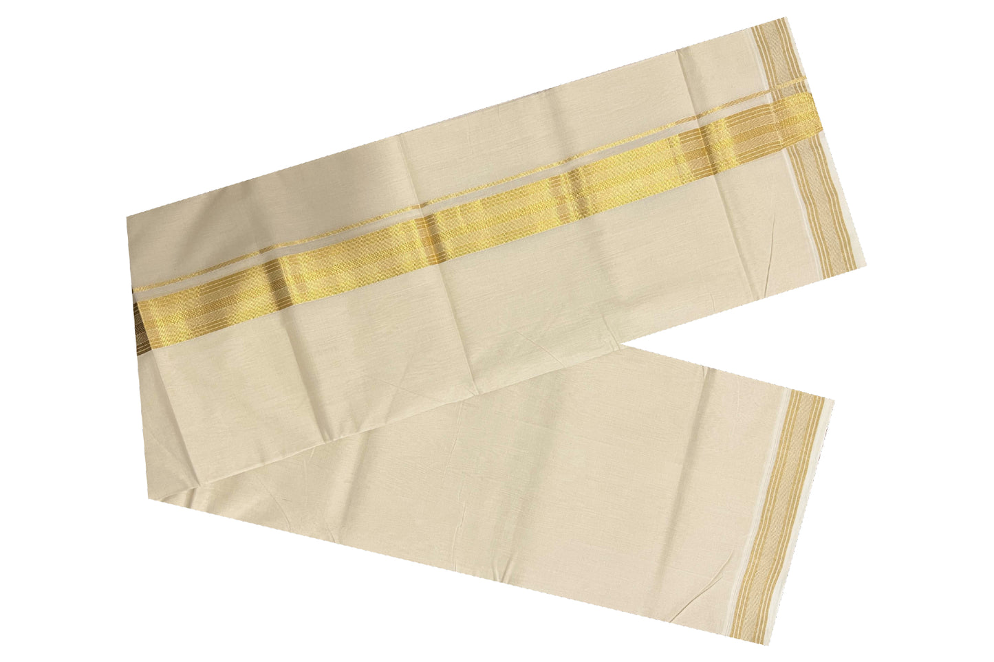 Southloom Balaramapuram Handloom Pure Cotton Wedding Mundu with Kasavu Woven Lines Kara (South Indian Dhoti)