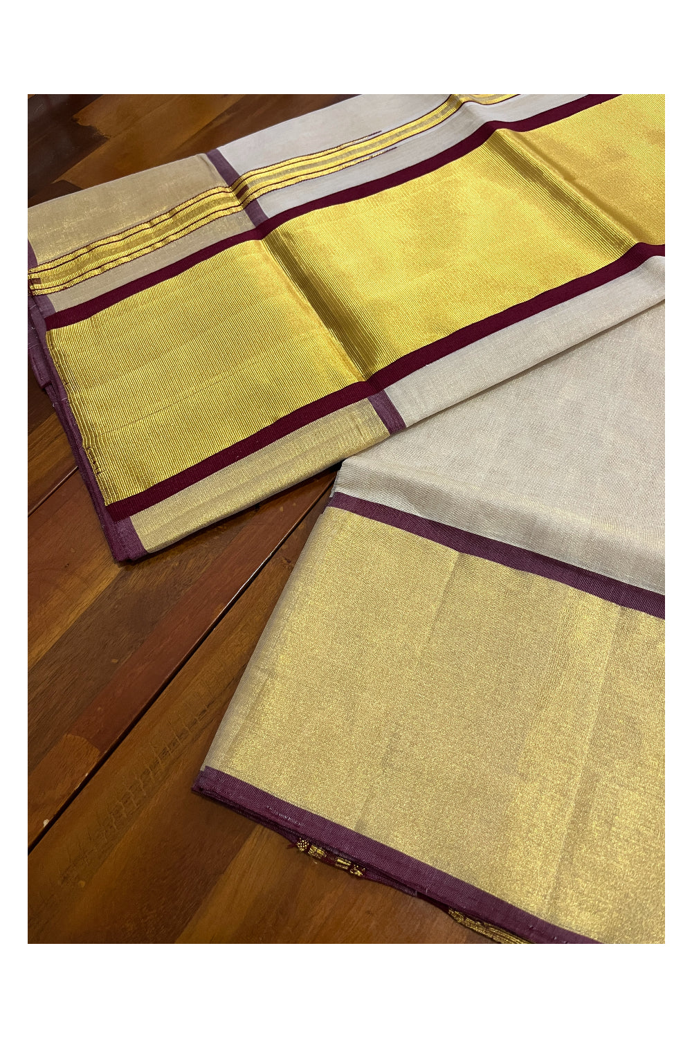 Southloom Premium Handloom Tissue Plain Saree with Maroon and Kasavu Border