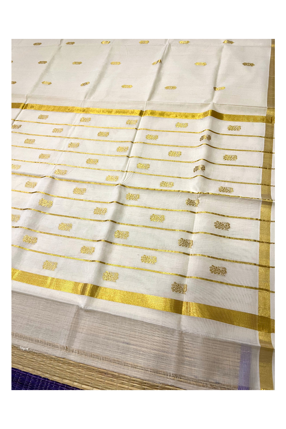 Southloom™ Premium Handloom Cotton Kasavu Peacock Design Heavy Woven Work Saree