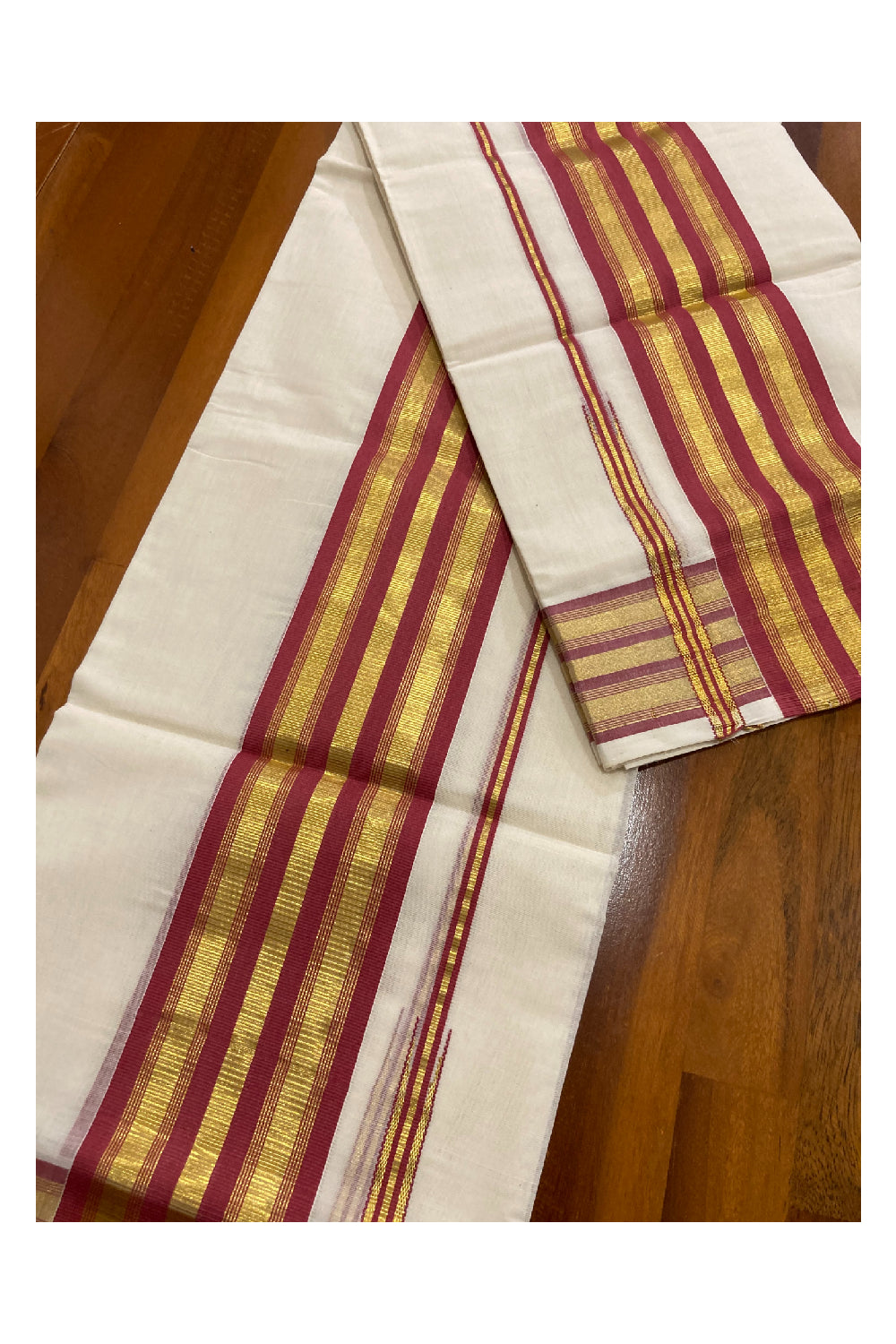 Southloom Premium Handloom Set Mundu with Kasavu and Brick Red Border 2.80 Mtrs