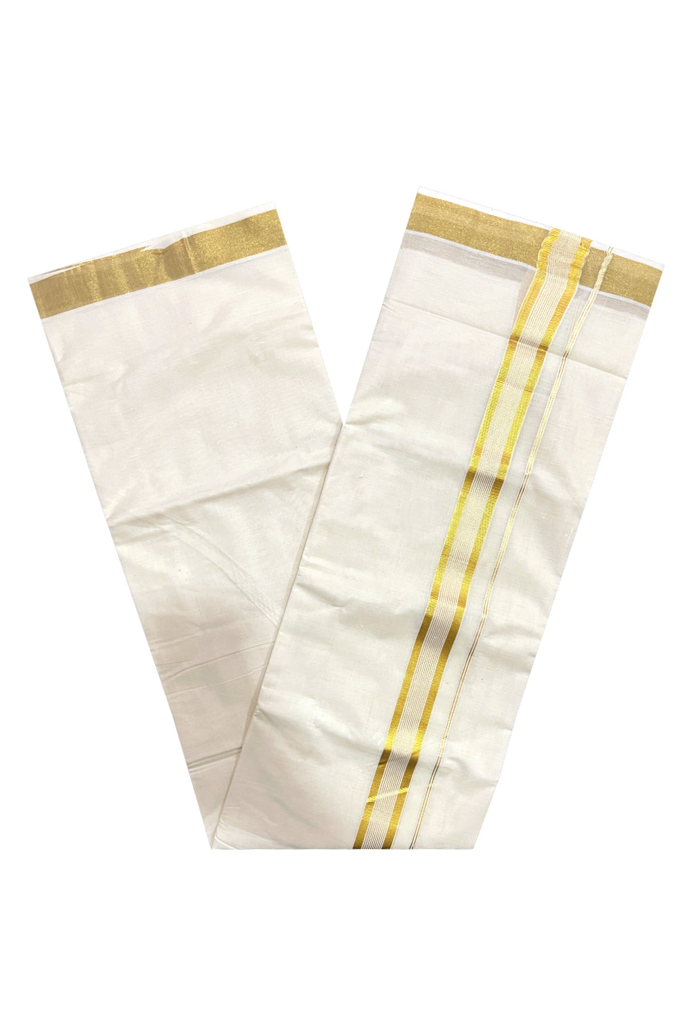 Pure Cotton Double Mundu with Kasavu Line Kara (South Indian Kerala Dhoti)