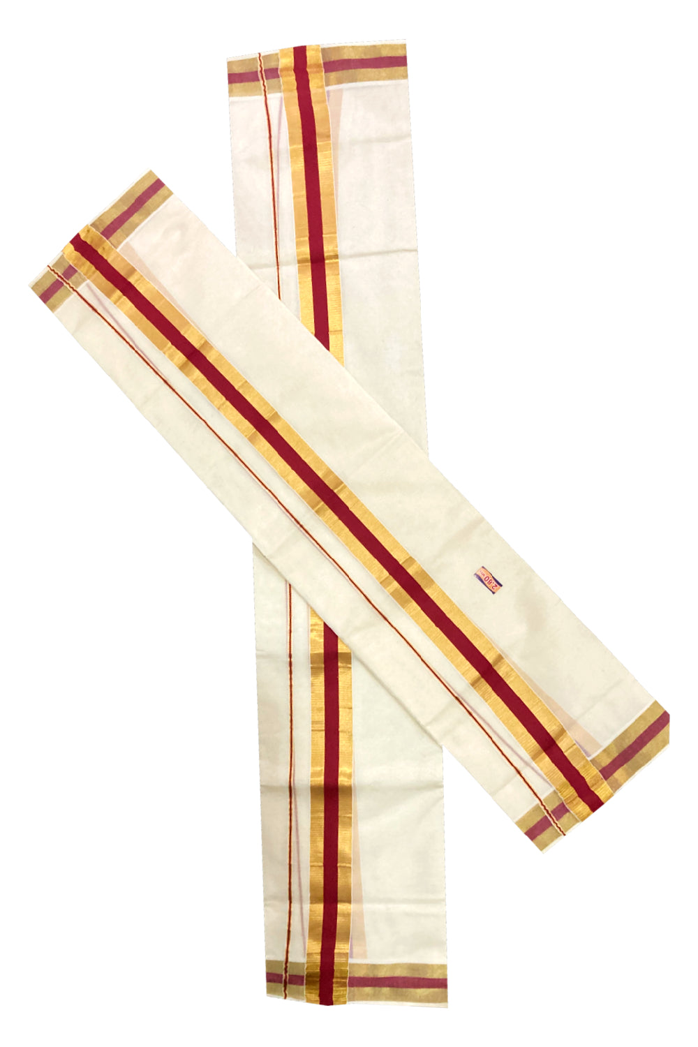 Southloom Kerala Cotton Mundum Neriyathum Single (Set Mundu) with Red and Kasavu Border 2.80 Mtrs SLKK