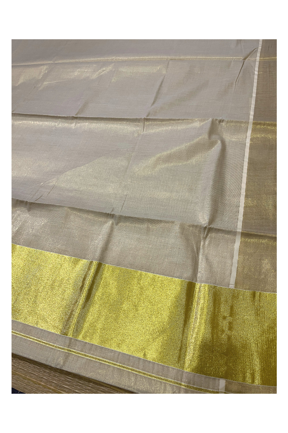 Kerala Tissue Kasavu Plain Saree With 6 Inch Pallu