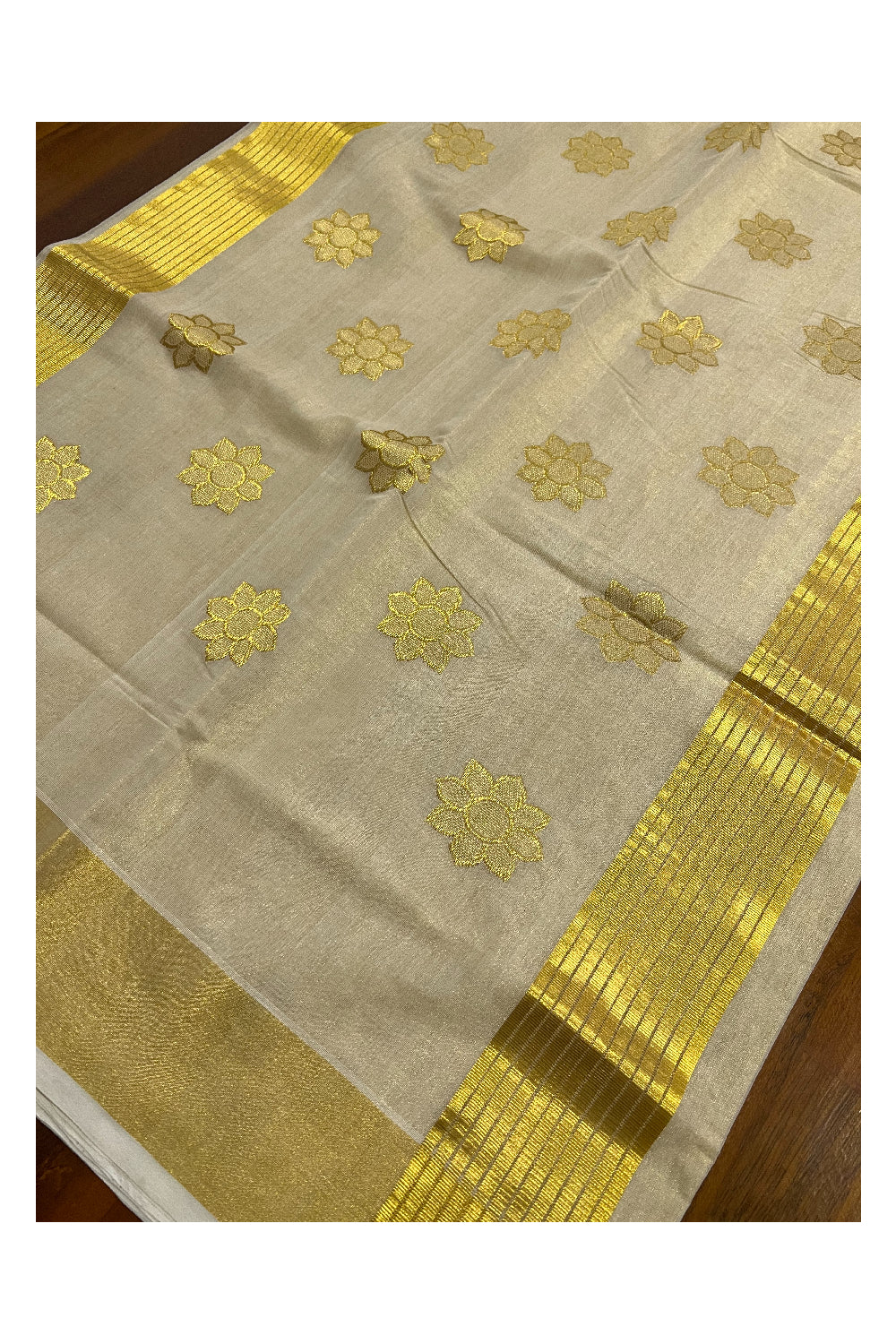 Southloom Premium Handloom Tissue Heavy Work Saree with Woven Floral Motifs Design