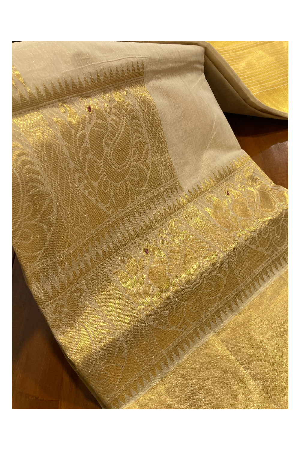 Southloom Balaramapuram Handloom Tissue Heavy Work Saree with 12 inch Pallu