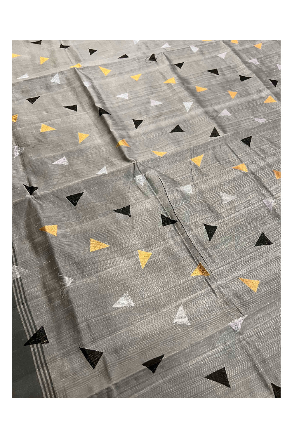 Southloom Grey Semi Sik Designer Saree with Butta Works and Tassels