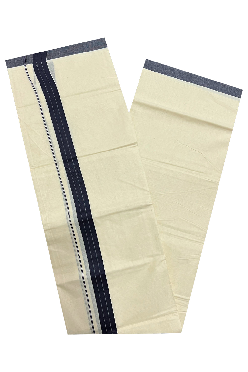 Pure Cotton Off White Double Mundu with Black Border (South Indian Dhoti)