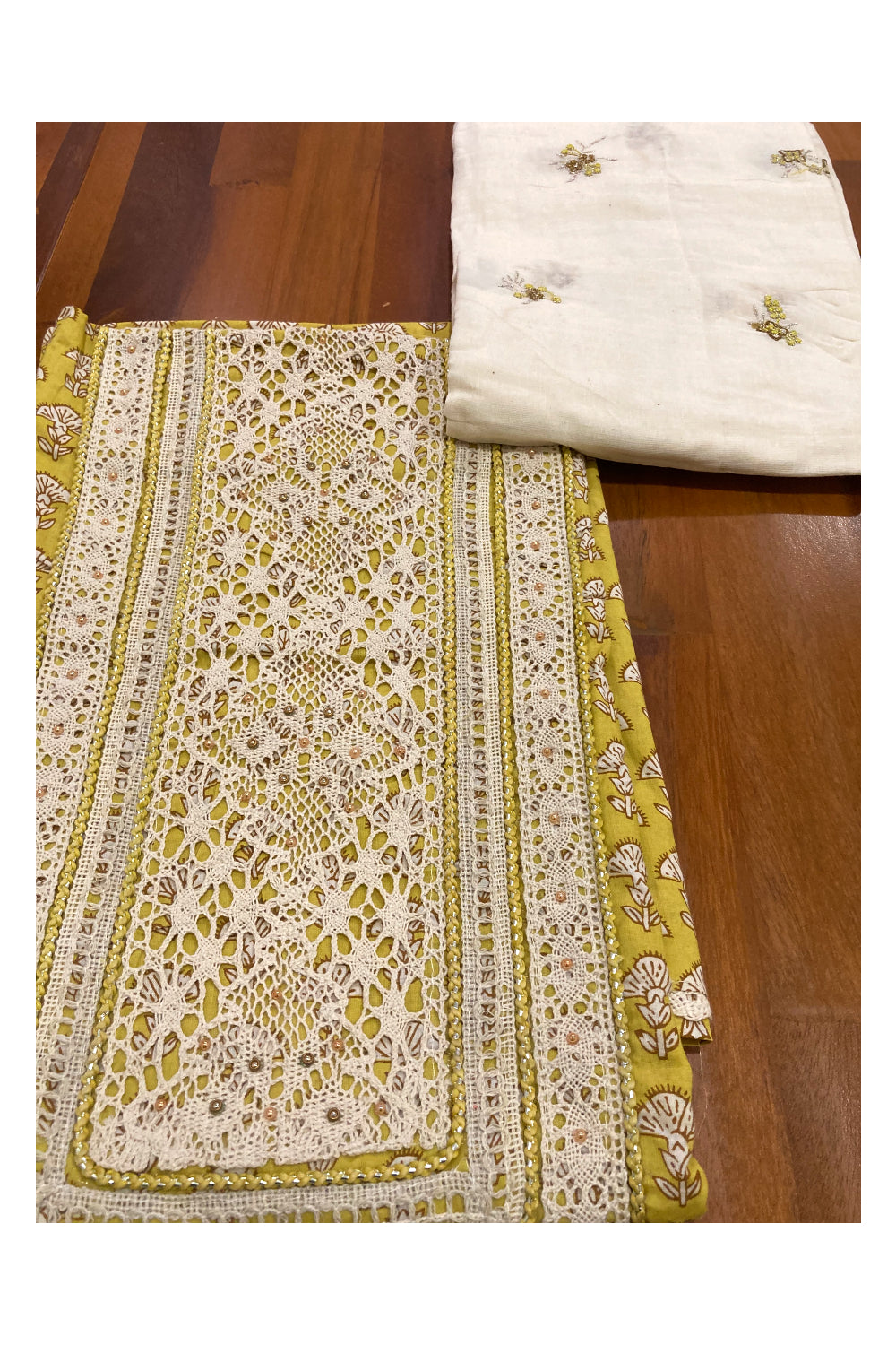 Southloom™ Cotton Churidar Salwar Suit Material in Yellow with Floral Printed Design