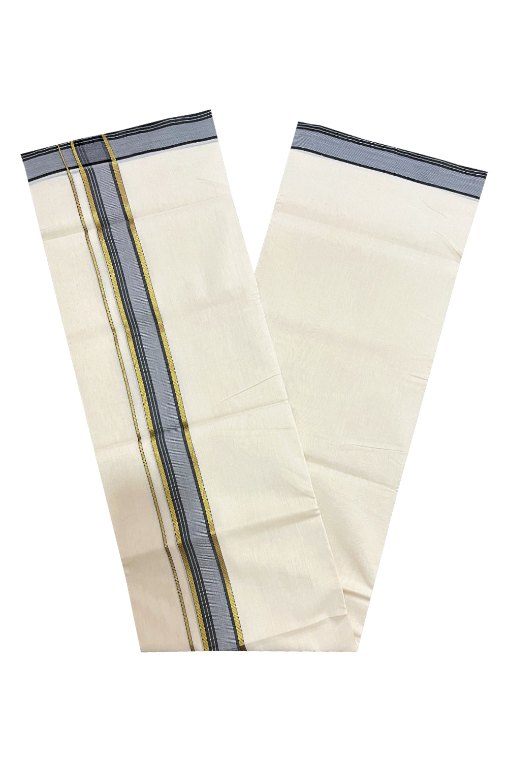 Southloom Premium Unakkupaavu Handloom Mundu with Kasavu and Black Border (South Indian Dhoti)