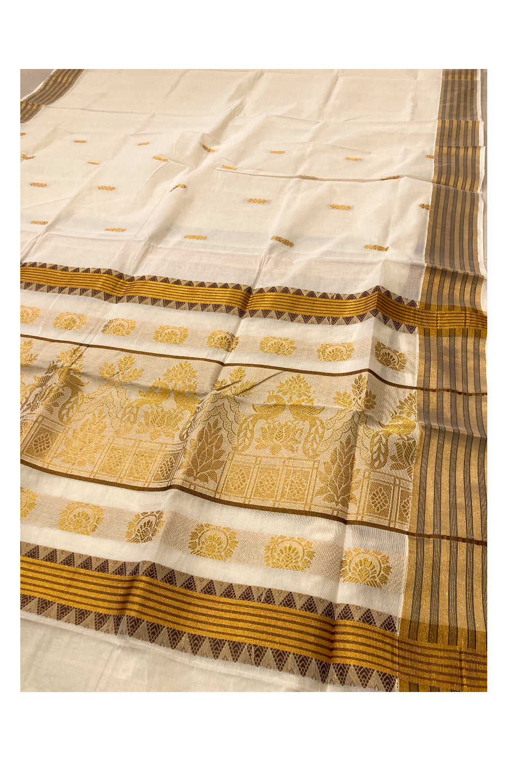 Pure Cotton Kerala Kasavu and Black Heavy Woven Work Saree