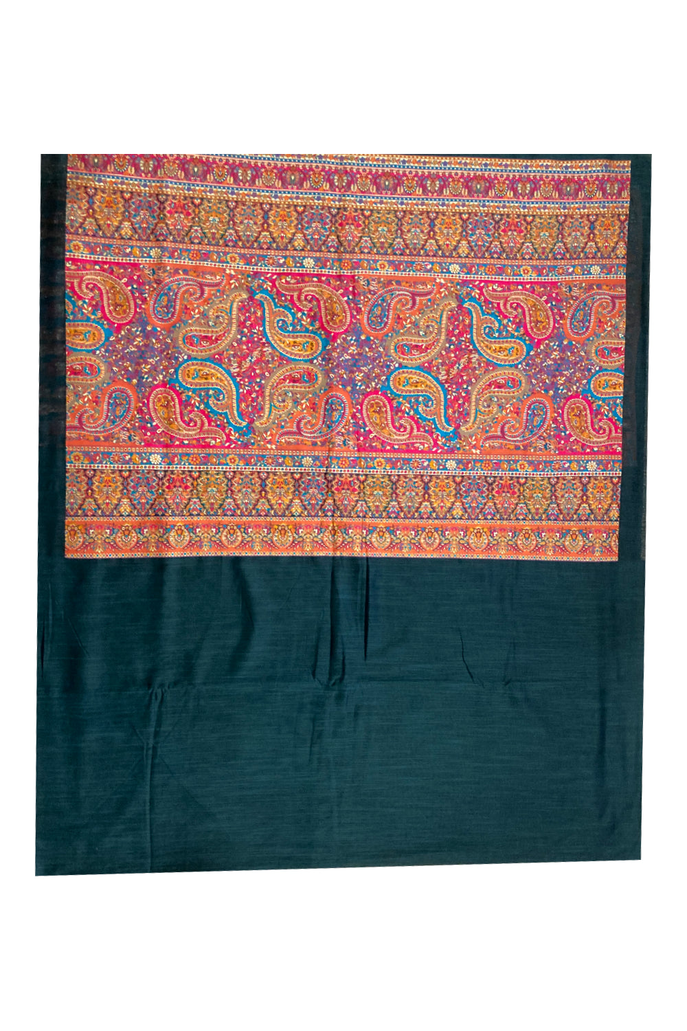 Southloom Dark Teal Blue Cotton Saree with Multicoloured Designer Pallu