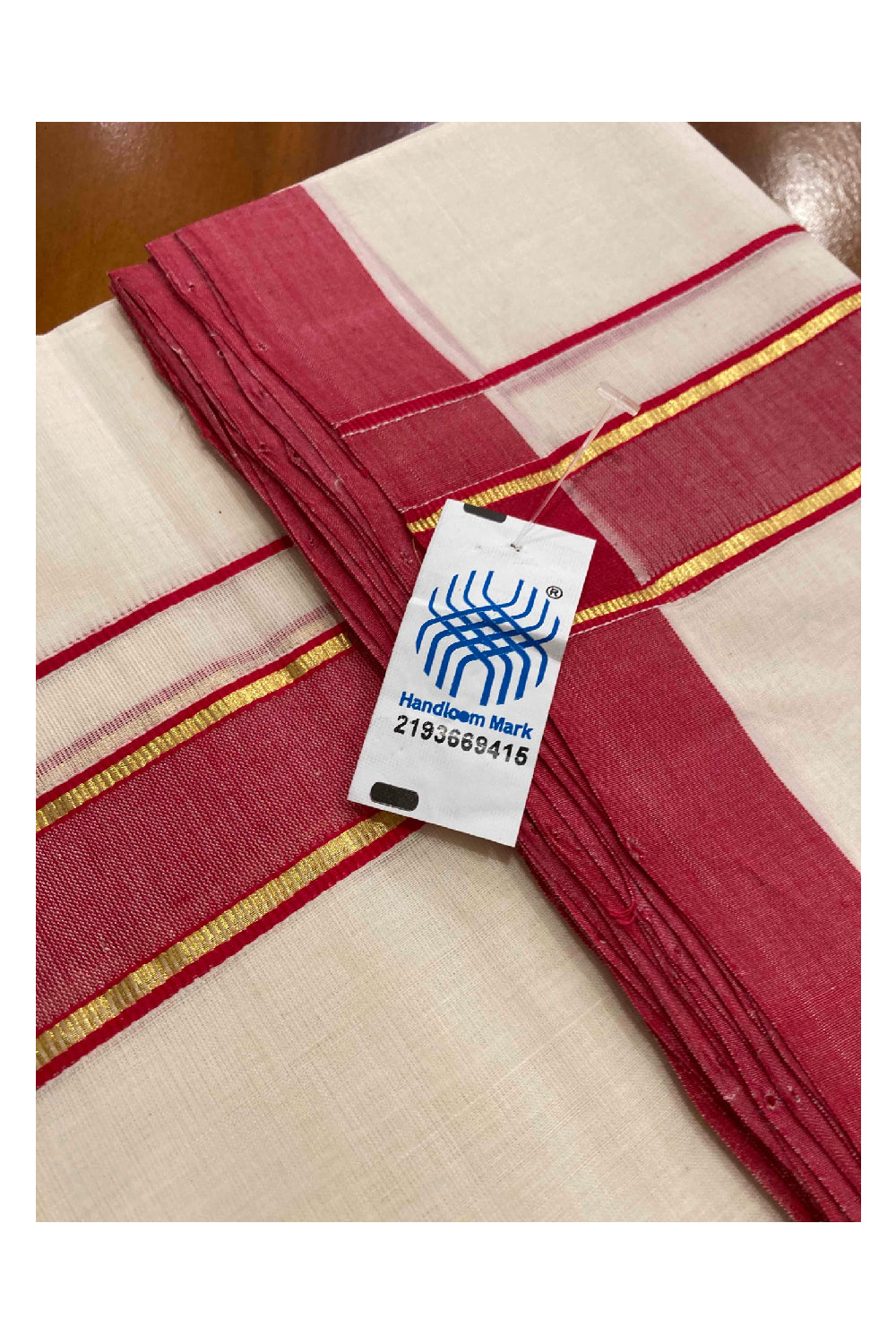 Southloom Handloom Premium Double Dhoti with Red and Kasavu Border