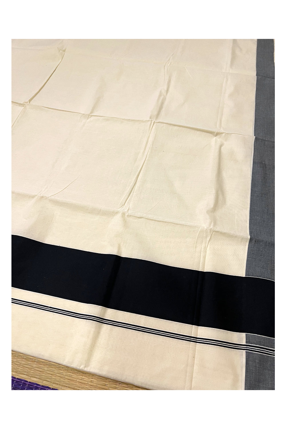 Pure Cotton Plain Kerala Saree with 3 inch Black Border