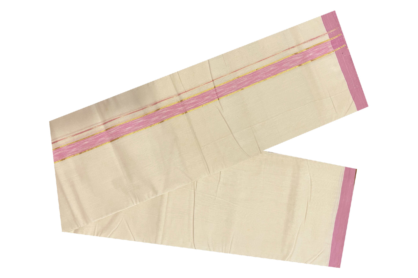 Southloom Balaramapuram Pure Cotton Handloom Mundu with Kasavu and Pink Border