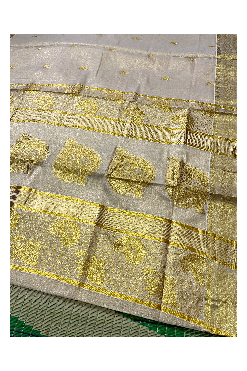 Kerala Tissue Kasavu Heavy Woven Work Saree (Vishu Saree 2023)