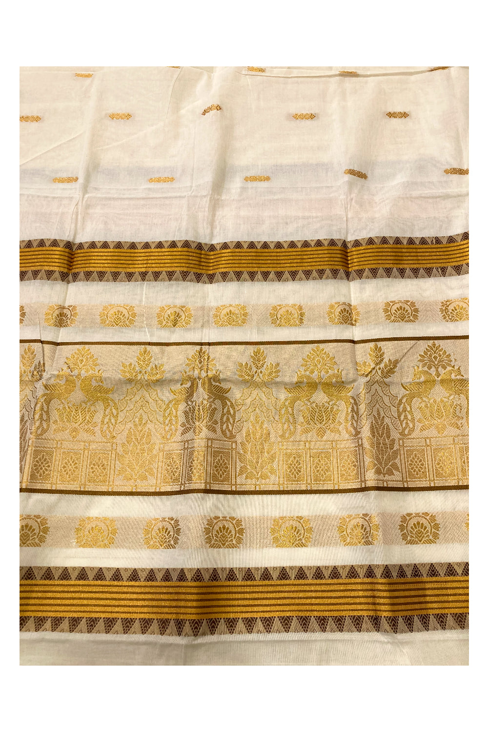 Pure Cotton Kerala Kasavu and Black Heavy Woven Work Saree