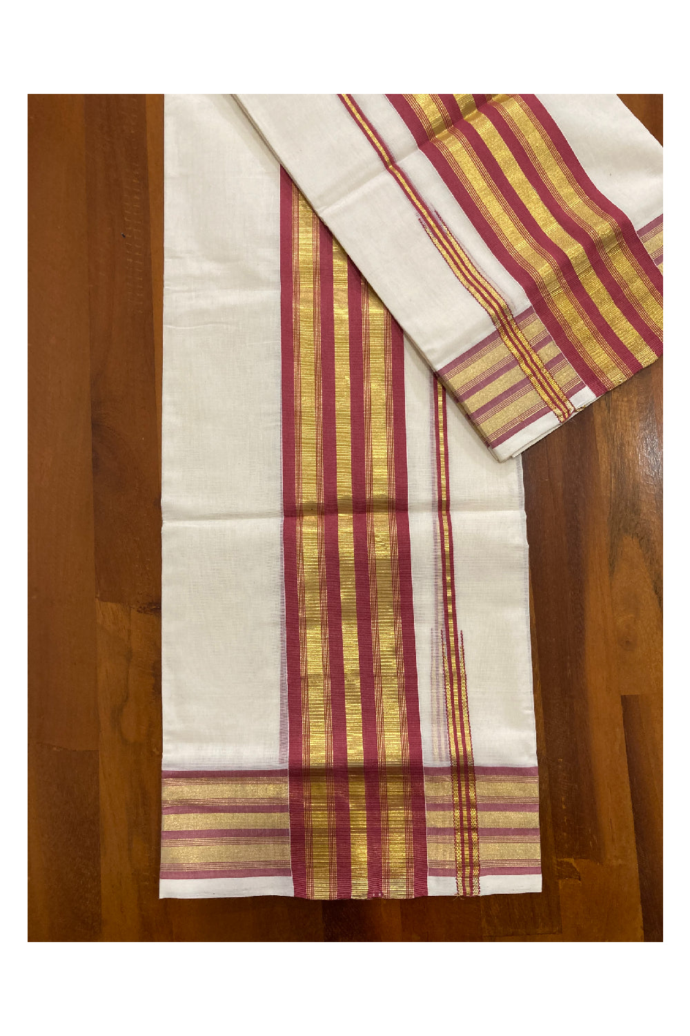 Southloom Premium Handloom Set Mundu with Kasavu and Brick Red Border 2.80 Mtrs