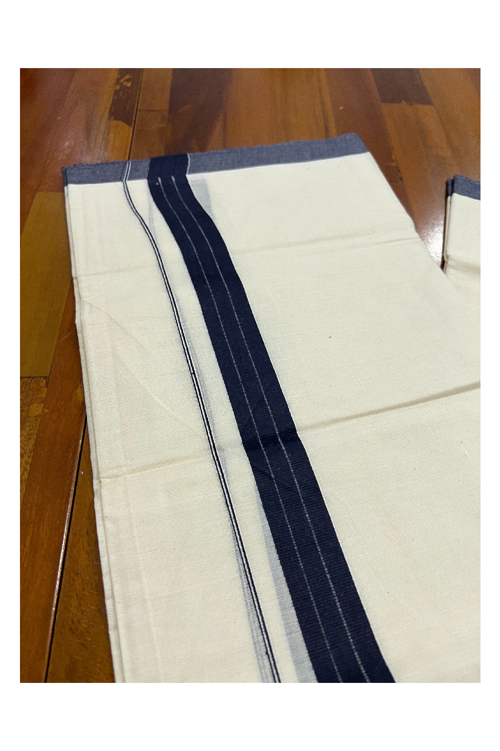 Pure Cotton Off White Double Mundu with Black Border (South Indian Dhoti)