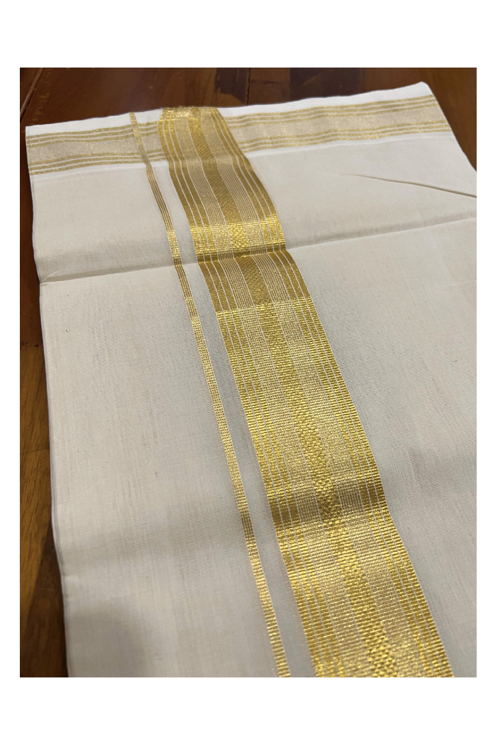 Southloom Balaramapuram Handloom Pure Cotton Wedding Mundu with Kasavu Woven Lines Kara (South Indian Dhoti)