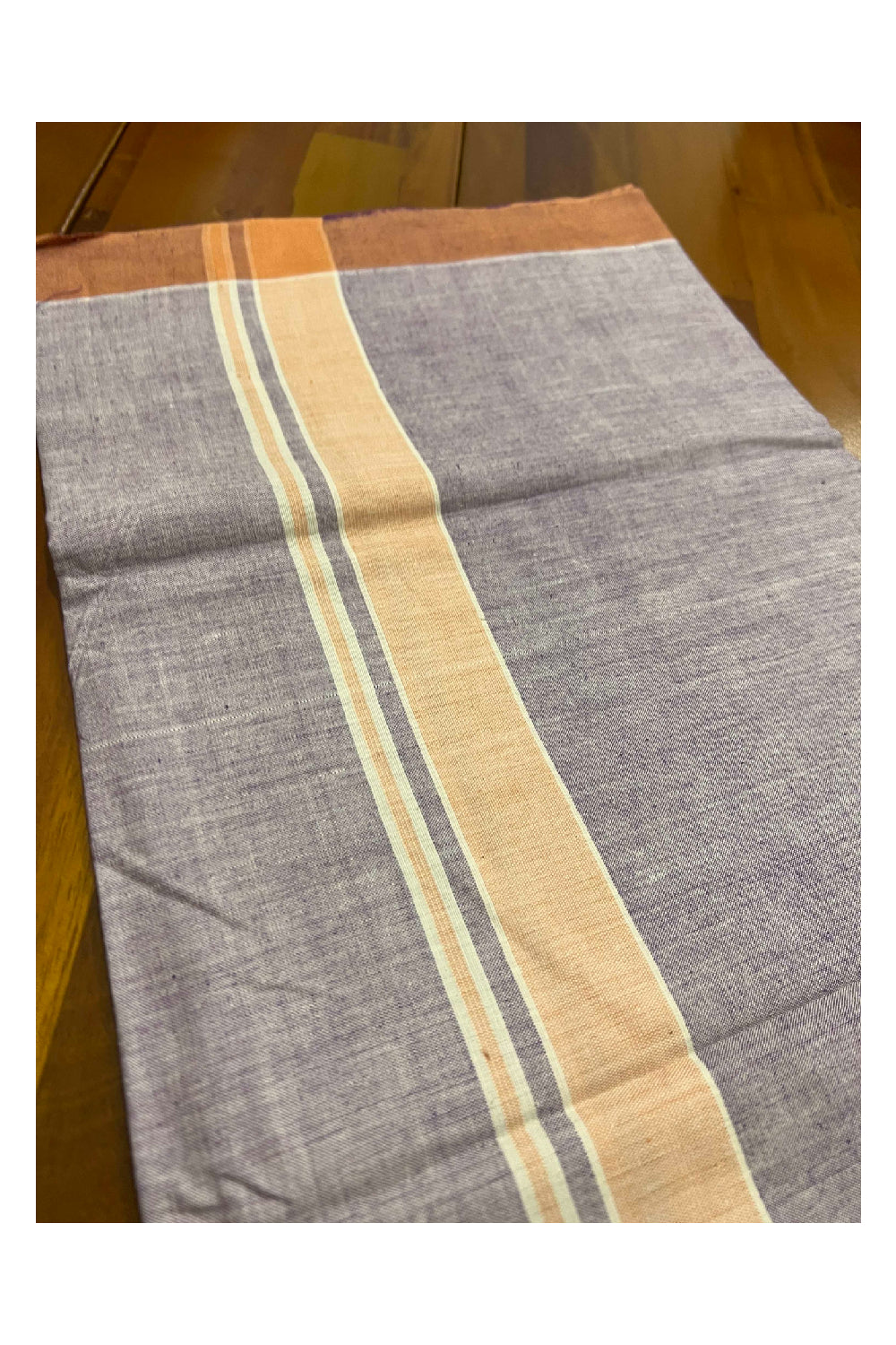 Southloom Premium Handloom Purple Shaded Single Mundu with Orange Border (Lungi)