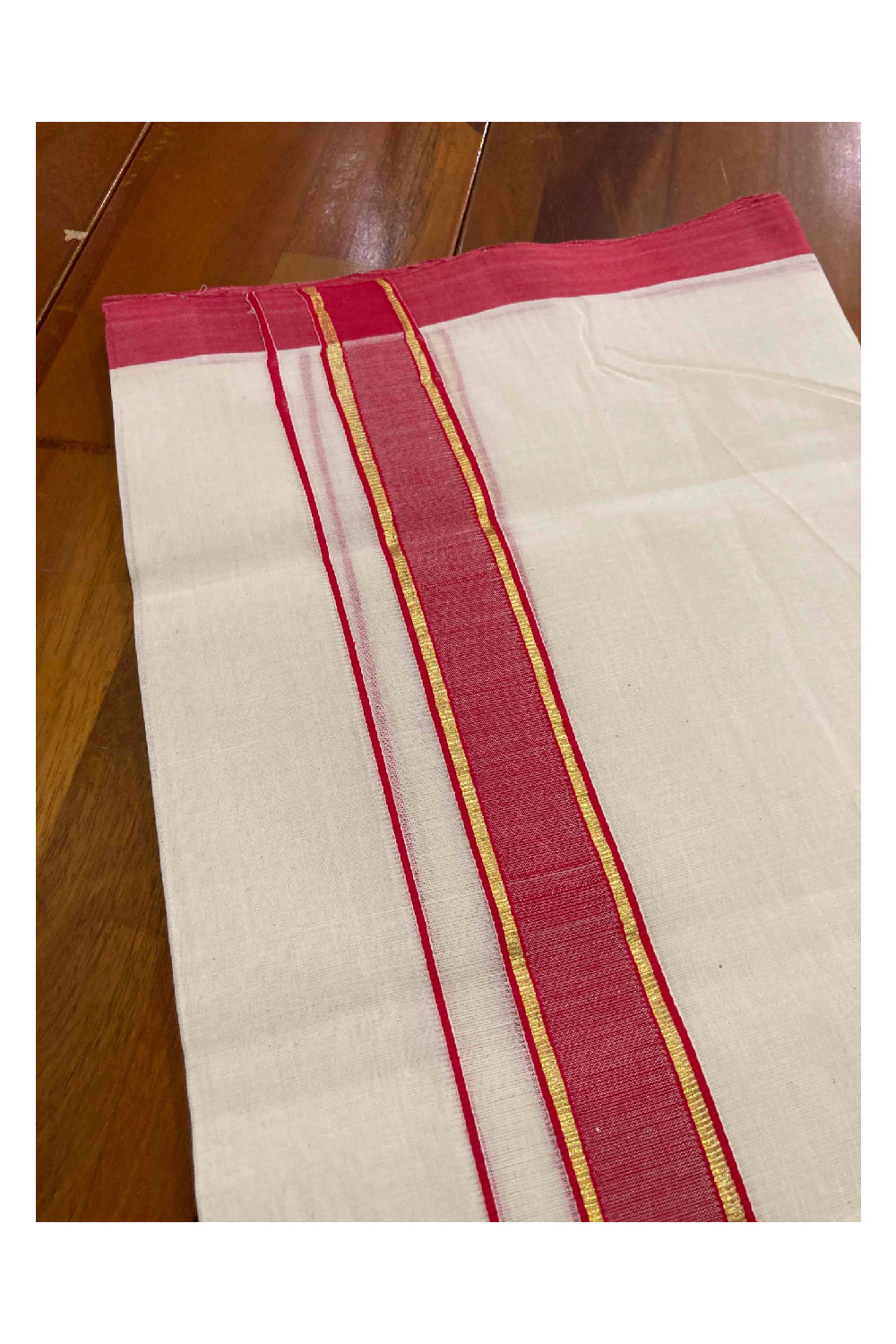 Southloom Handloom Premium Double Dhoti with Red and Kasavu Border