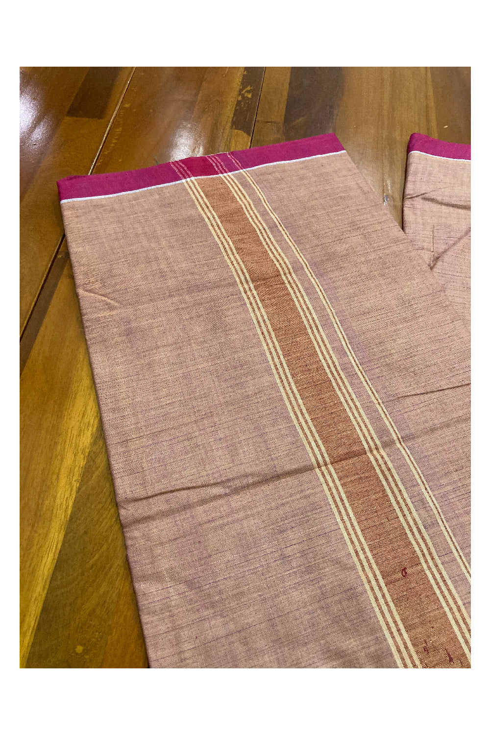 Southloom Premium Handloom Brick Red Solid Single Mundu (Lungi) with Red Border