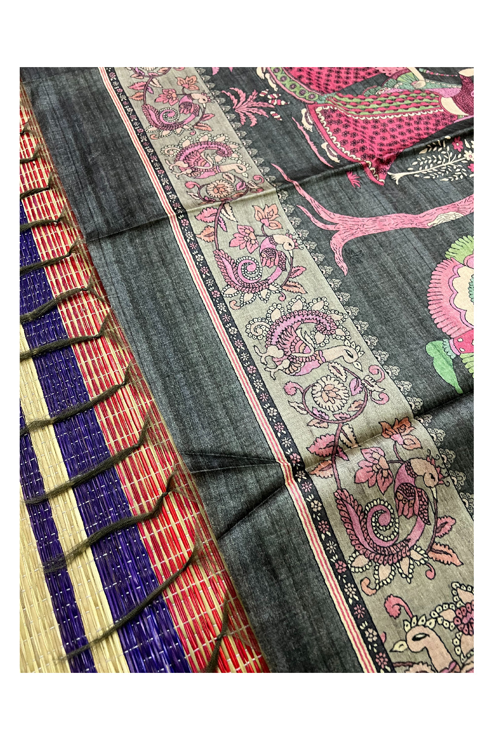 Southloom Tussar Silk Kalamkari Design Vishu Themed Krishna Radha Saree