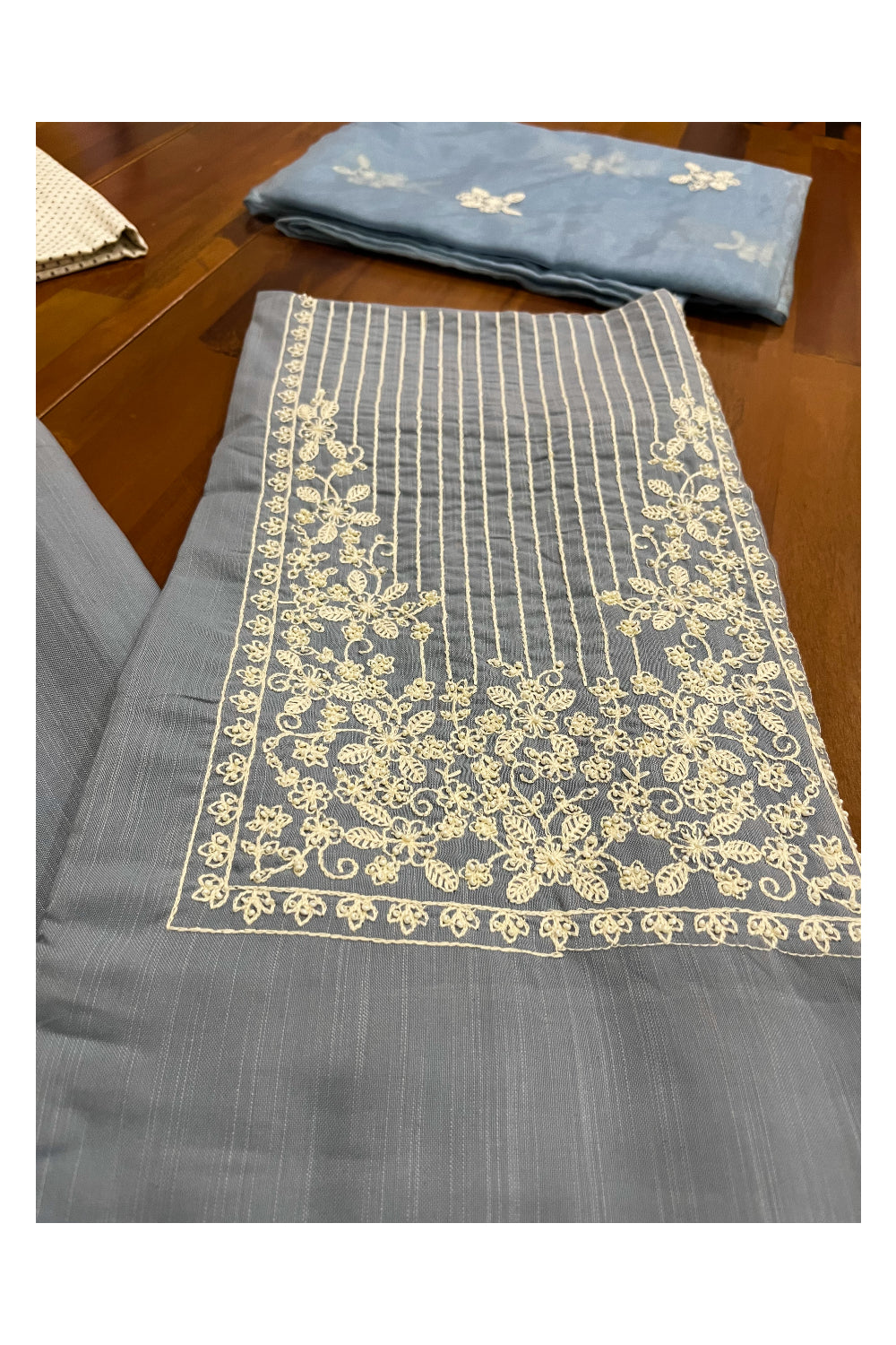 Southloom™ Cotton Churidar Salwar Suit Material in Blue with Thread Works