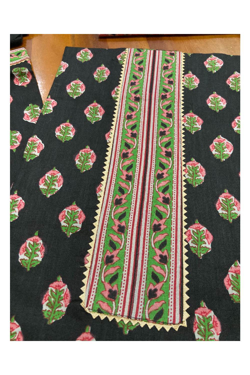 Southloom™ Cotton Churidar Salwar Suit Material in Black with Floral Prints