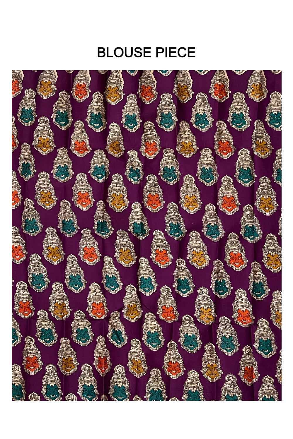 Pure Cotton Fusion Art Kerala Saree with Kathakali Patterns on Purple and Separate Blouse Piece