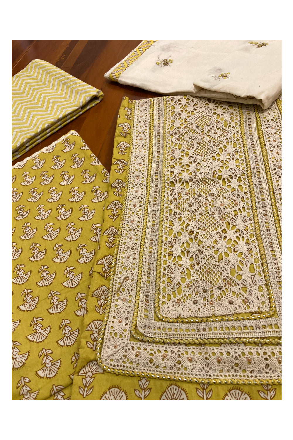 Southloom™ Cotton Churidar Salwar Suit Material in Yellow with Floral Printed Design